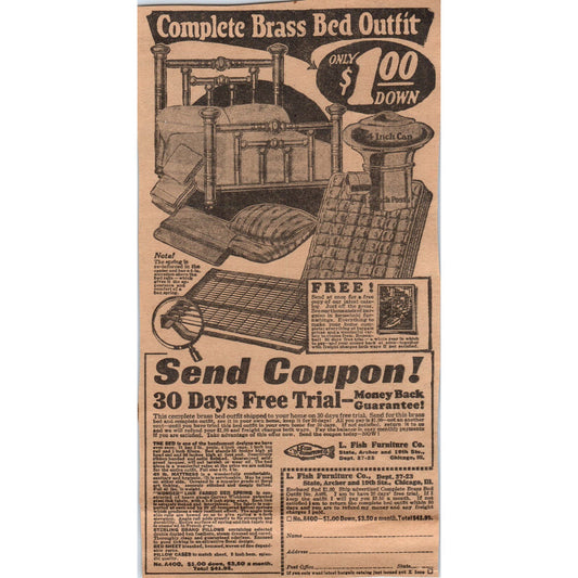 L. Fish Furniture Co Chicago Bedroom Set Sale 1923 Magazine Ad Clip AE1-1