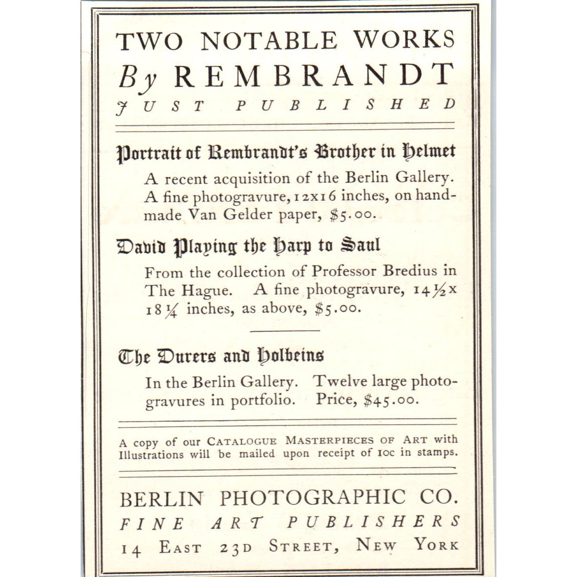 Berlin Photographic Co Fine Art Publishers NY c1905 Victorian Ad AE9-MA5