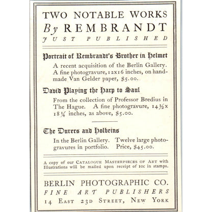 Berlin Photographic Co Fine Art Publishers NY c1905 Victorian Ad AE9-MA5