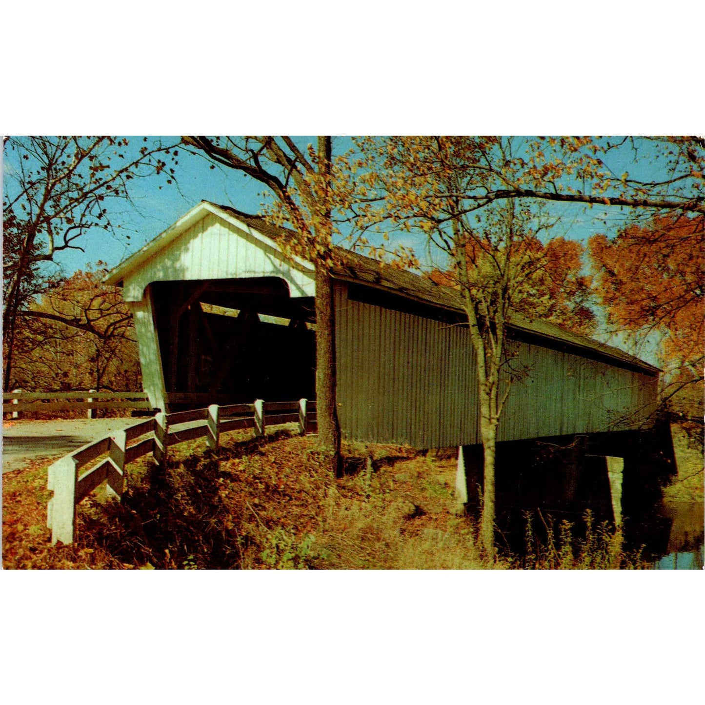 Sugar Creek Darlington, Montgomery County Indiana Covered Bridge Postcard PB11