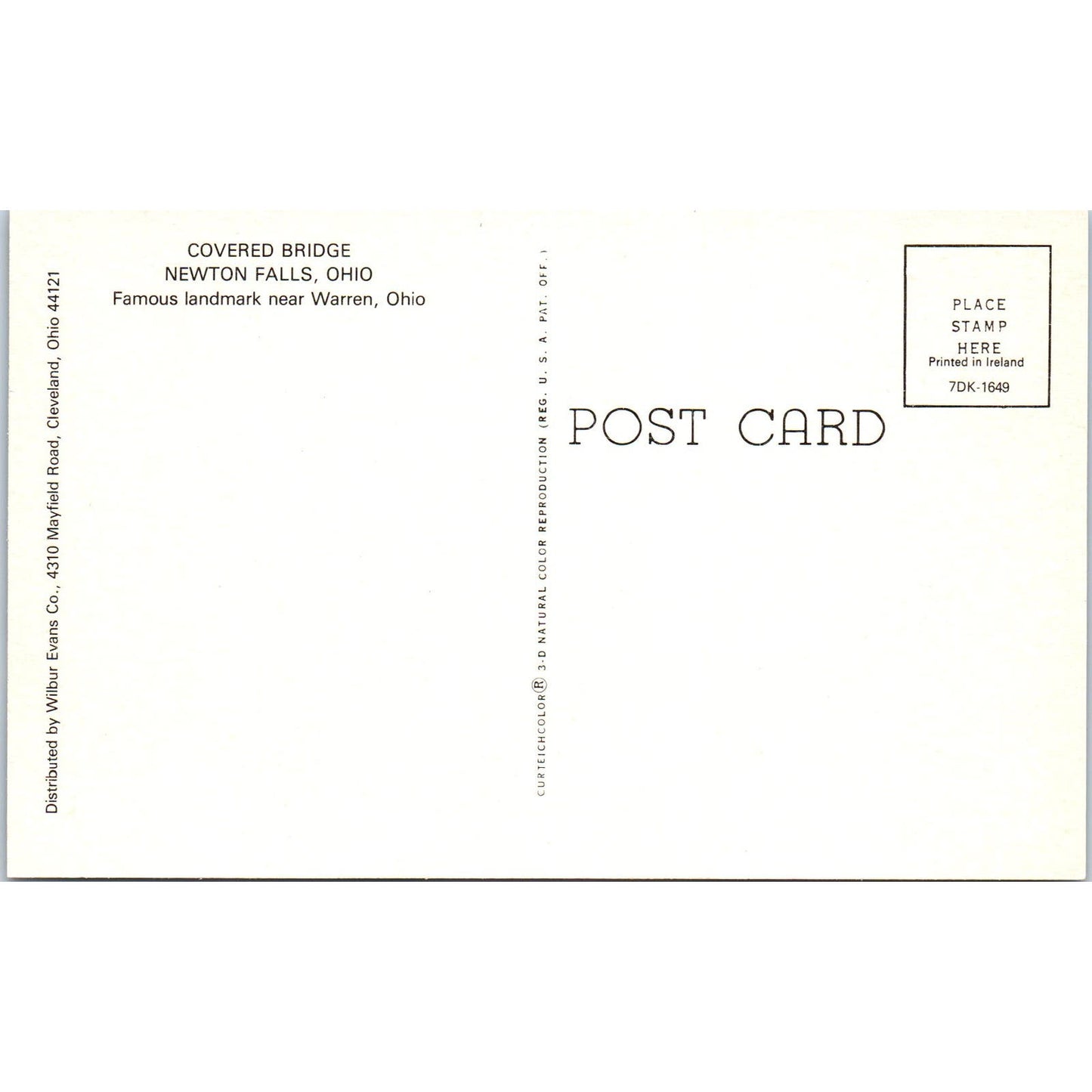 Newton Falls Bridge Warren Ohio Covered Bridge Postcard PB12