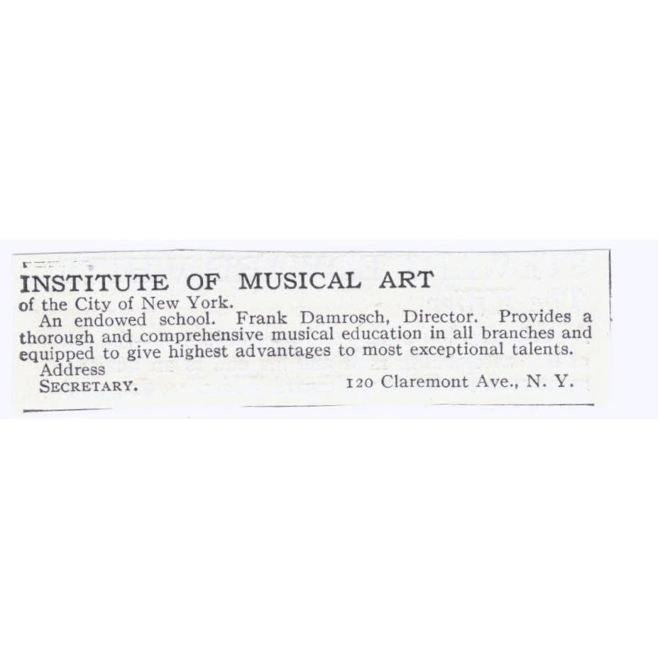 Institute of Musical Art Frank Damrosch NY c1918 Original Advertisement AE5-SA7