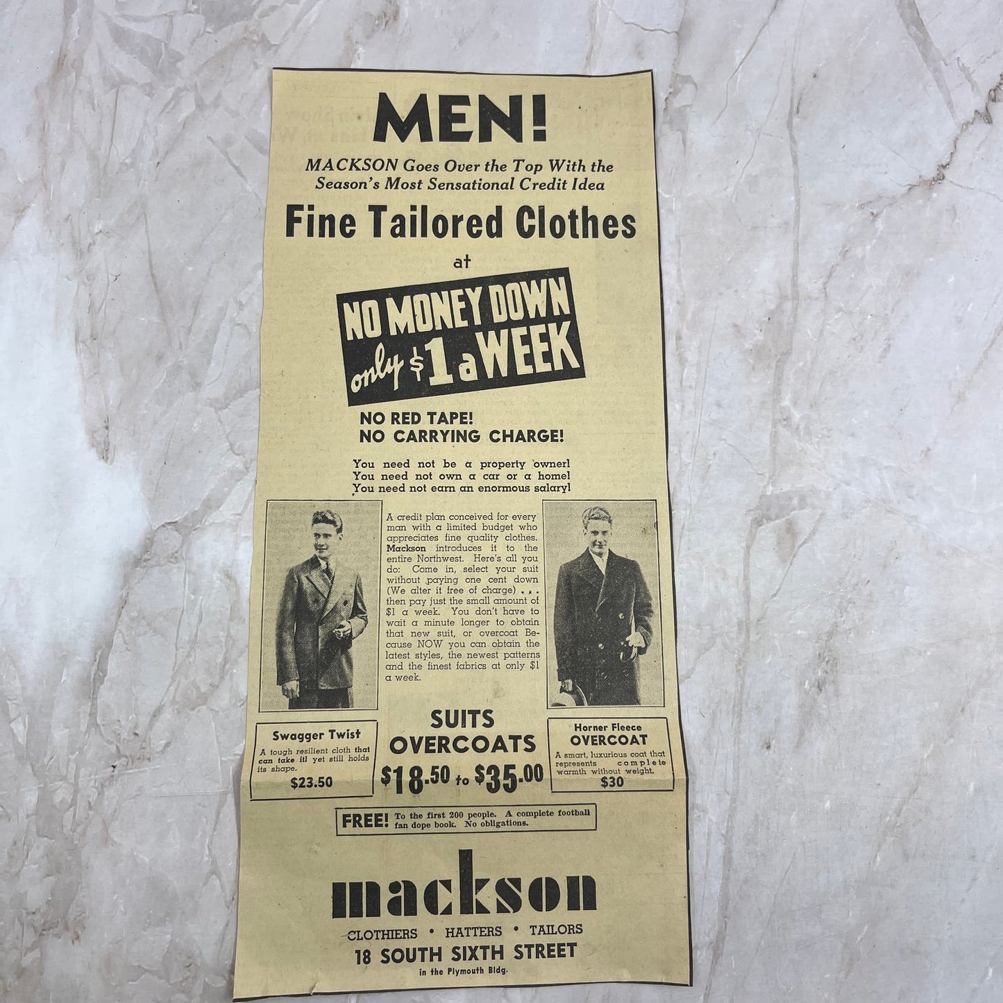 Mackson Tailors 6th St. 6x12" 1935 Minneapolis Journal Advertisement D10