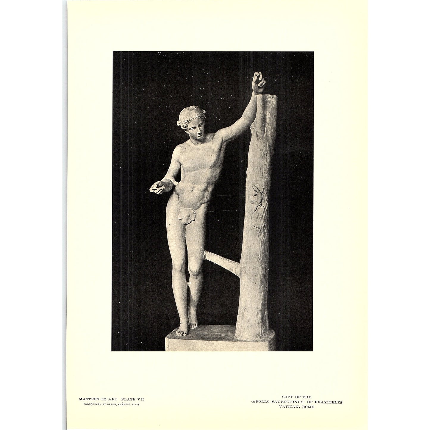 Apollo Sauroktonos - Praxiteles - 1902 Litho Art Print AF4-9