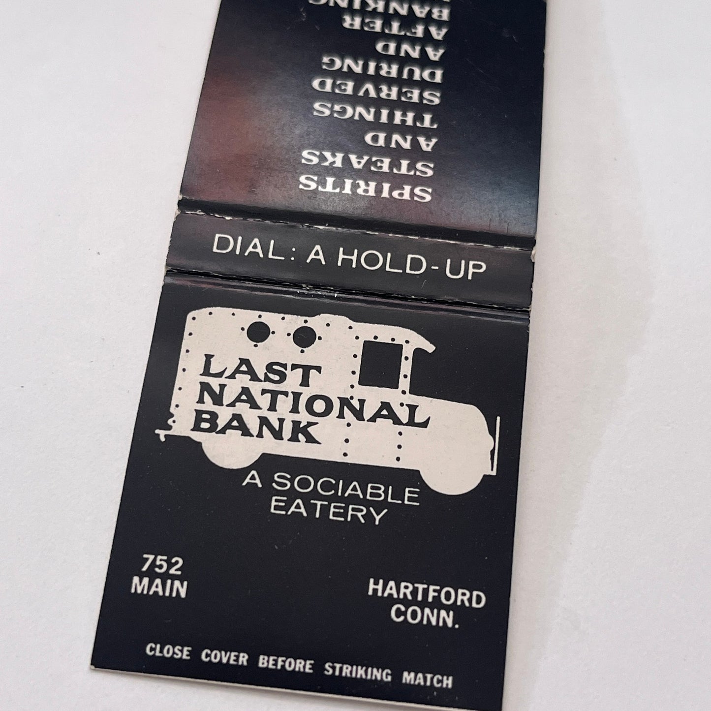 Last National Bank - A Sociable Eatery Hartford CT Vintage Matchbook MM3-3