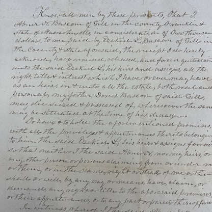 1861 Handwritten Loan Contract Abner N. Bascom Ezekiel Bascom Massachusetts AE6