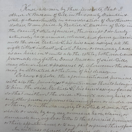 1861 Handwritten Loan Contract Abner N. Bascom Ezekiel Bascom Massachusetts AE6