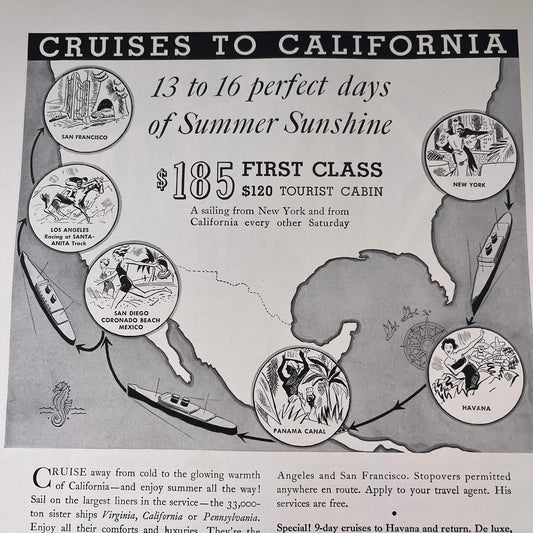 Panama Pacific Line Cruises to California 1935 Ad V1-5