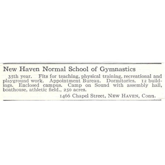 New Haven Normal School of Gymnastics CT c1918 Original Advertisement AE5-SV3
