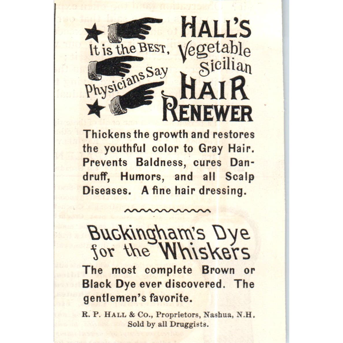 Hall's Vegetable Sicilian Hair Renewer R.P. Hall & Co Nashua NH c1890 Ad AE8-CH5