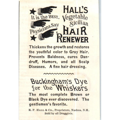 Hall's Vegetable Sicilian Hair Renewer R.P. Hall & Co Nashua NH c1890 Ad AE8-CH5