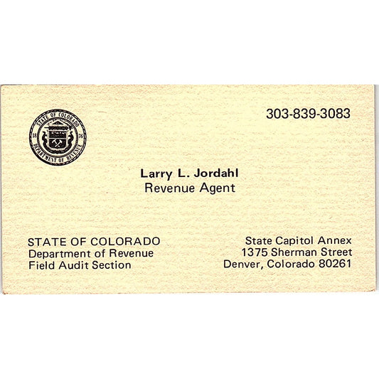 Larry L. Jordahl  Department of Revenue Denver Colorado Business Card SF3-B3