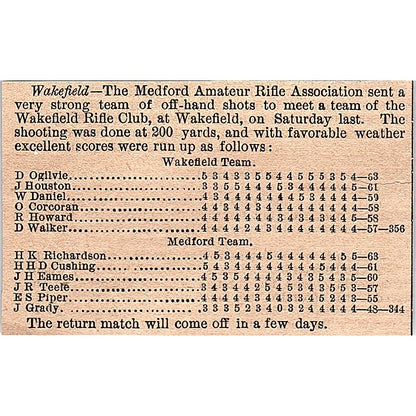 Wakefield Rifle Club, Medford Amateur Rifle Assn Results 1878 Article AG2-M8