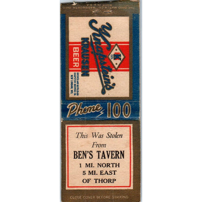 Ben's Tavern Thorp WI Knapstein's Krausen Vintage Matchbook Cover SD4-Y2