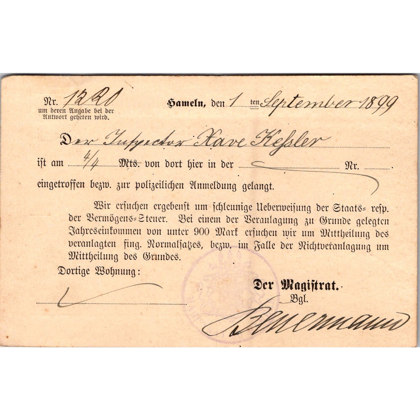 Kefsler Wennigsen Hanau Hameln 1899 German Reich Postcard TE2-GRQ