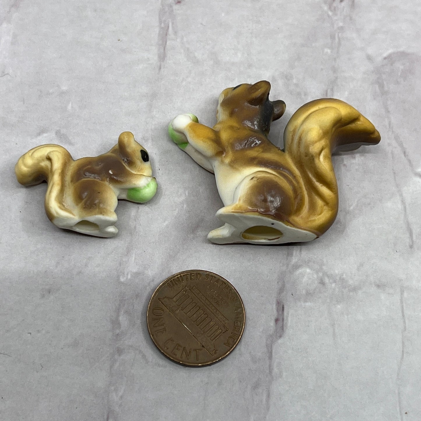 1950s Set of 2 Bone China Miniature Squirrel Figurines 1" & 1.25" SE2