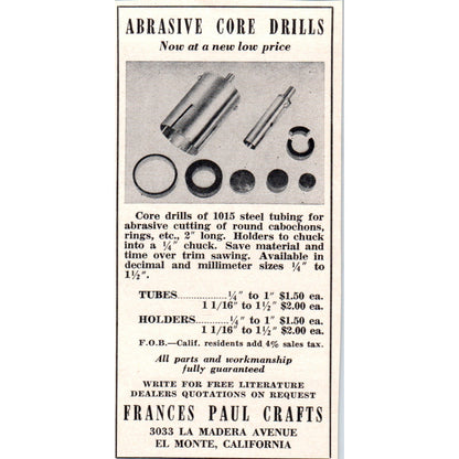 Frances Paul Crafts Abrasive Core Drills El Monte CA 1964 Magazine Ad AB6-M2