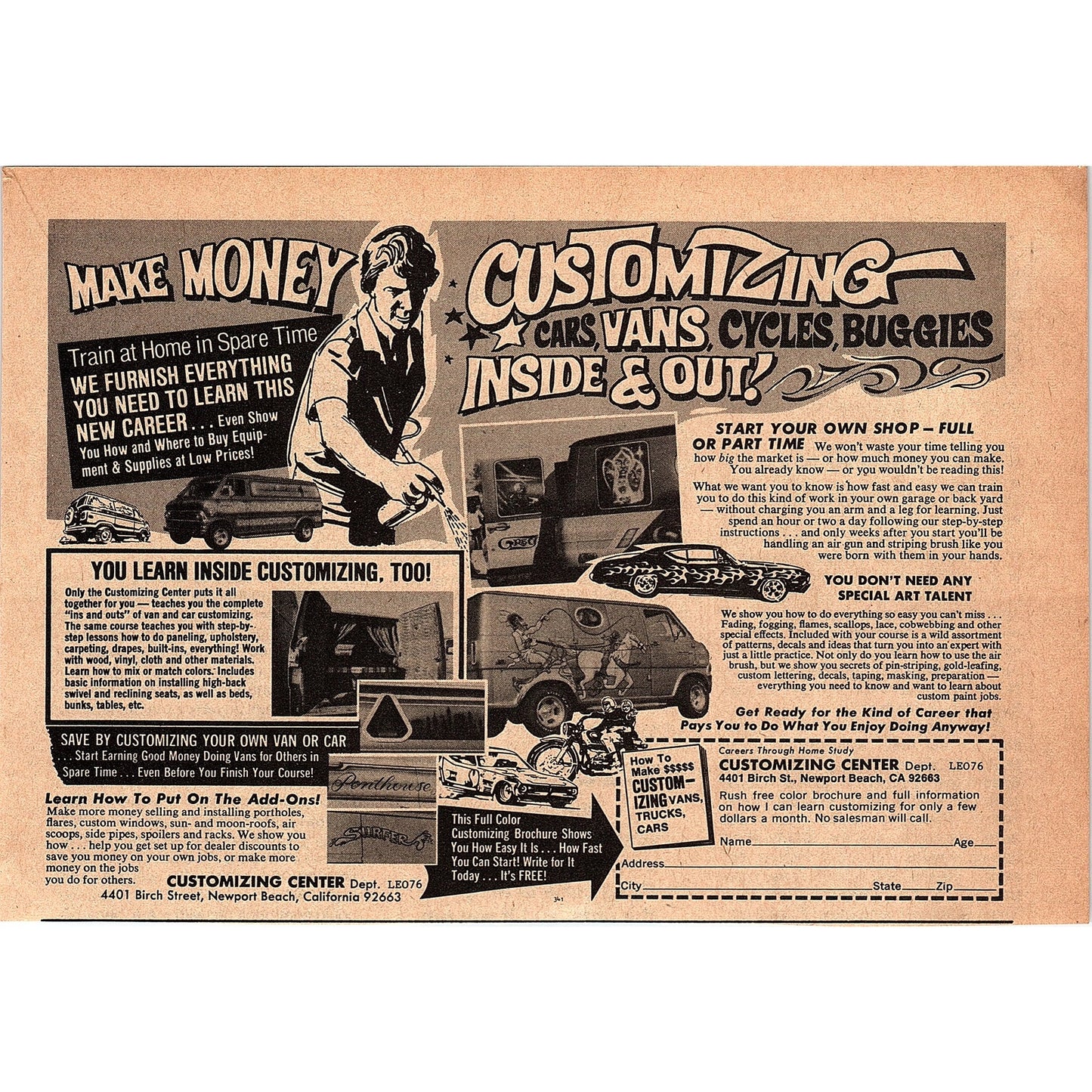 Make Money Customizing Cars Customizing Center Newport Beach CA 1976 Ad AG1-17