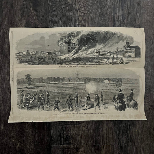 Battle at Champion's Hill Original 1863 Civil War Engraving C17