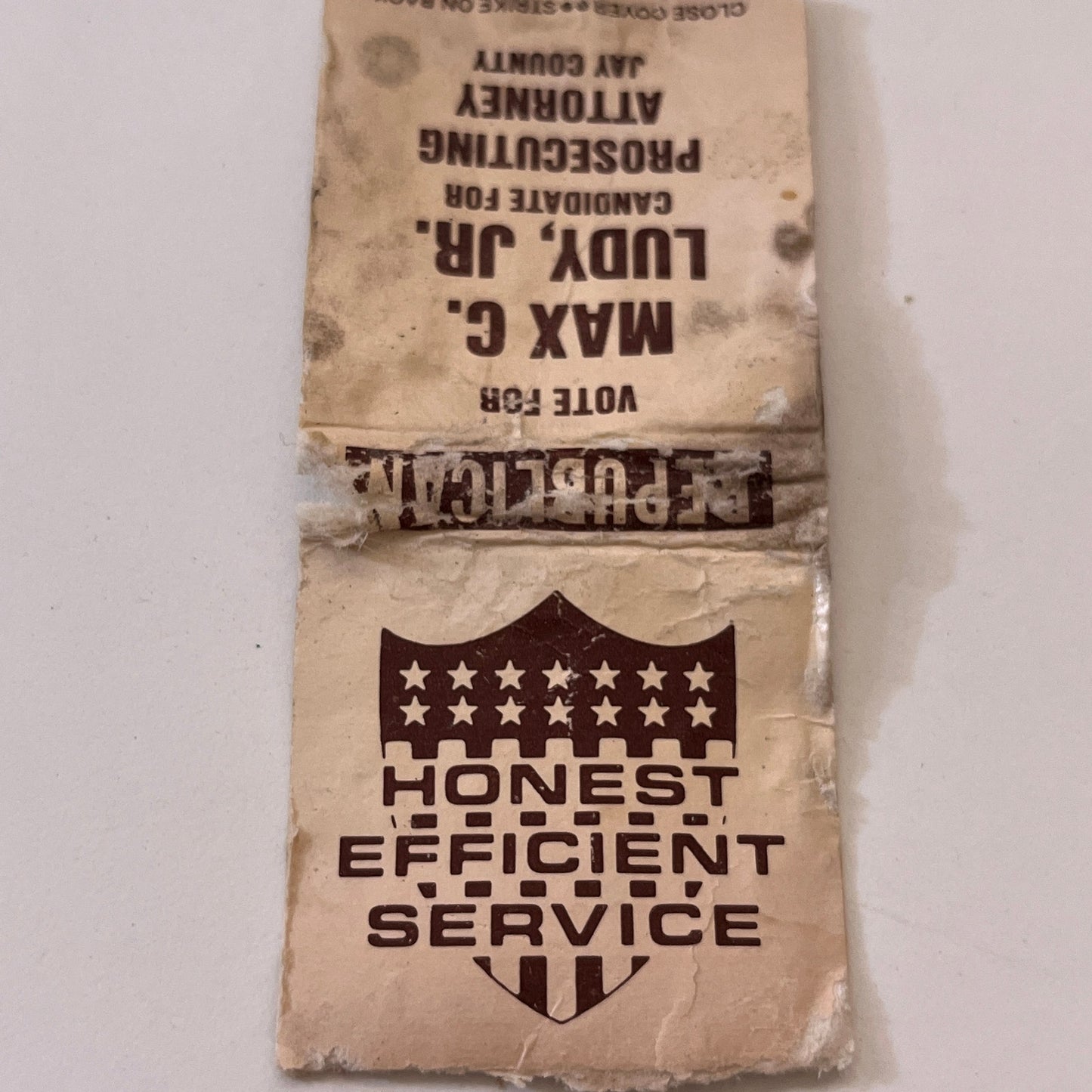 Vote Max C Ludy Jr Prosecuting Attorney Jay County Match Cover AG5-M1