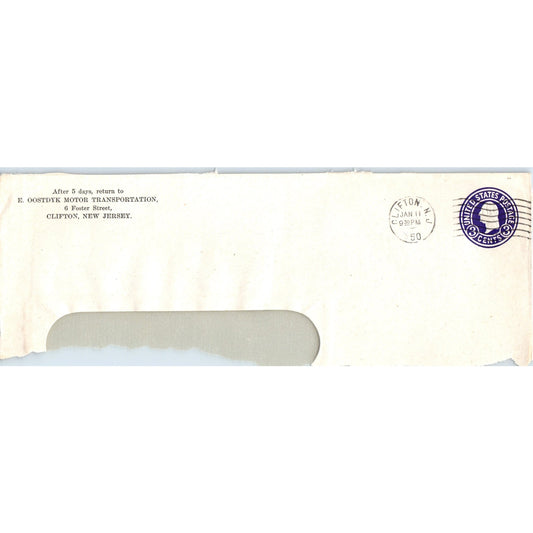 1950 E. Oostdyk Motor Transportation Clifton NJ Postal Cover Envelope TH9-L2