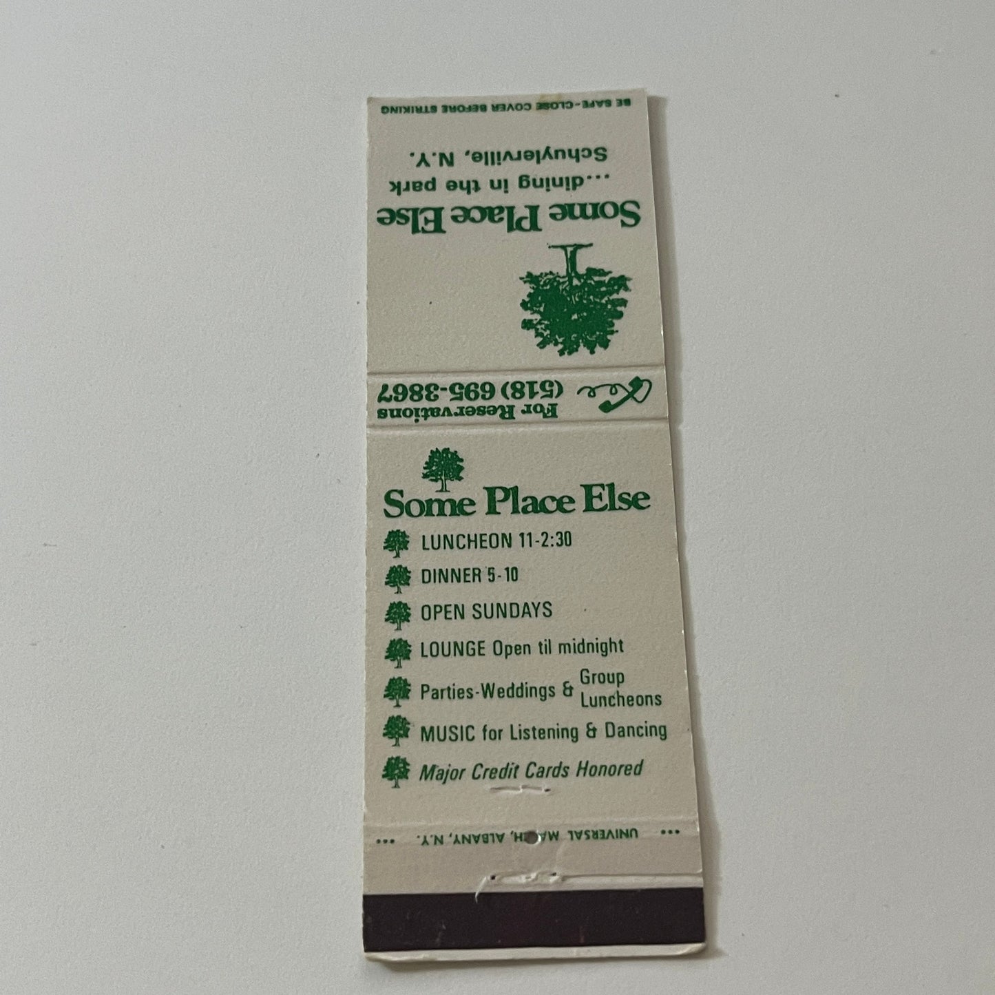 Some Place Else Dining in the Park Schuylerville NY Vintage Matchbook TB6-MB2-5