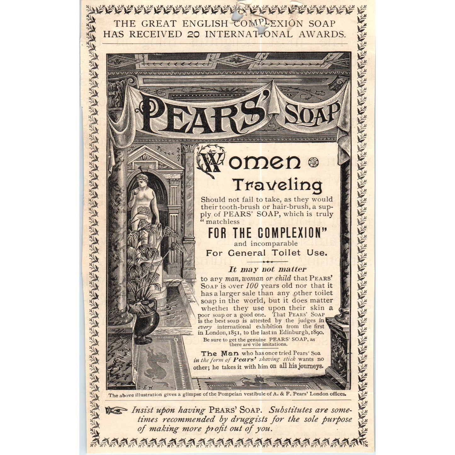 Pears' Soap Women Traveling for the Complexion c1890 Victorian Ad AE8