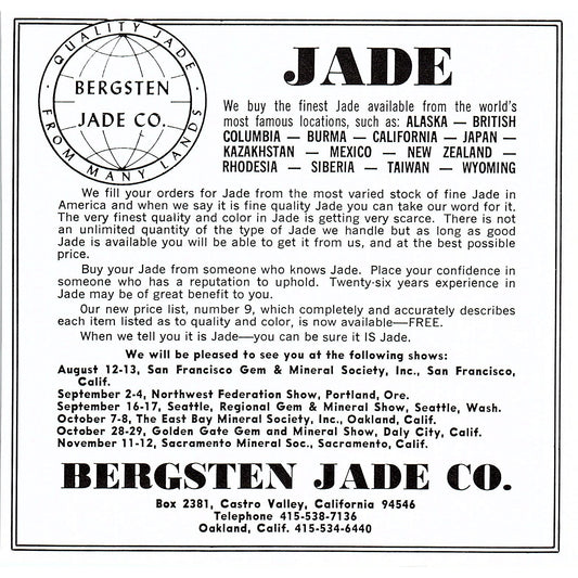 Bergsten Jade Co Castro Valley California 1972 Ad AF8-H2