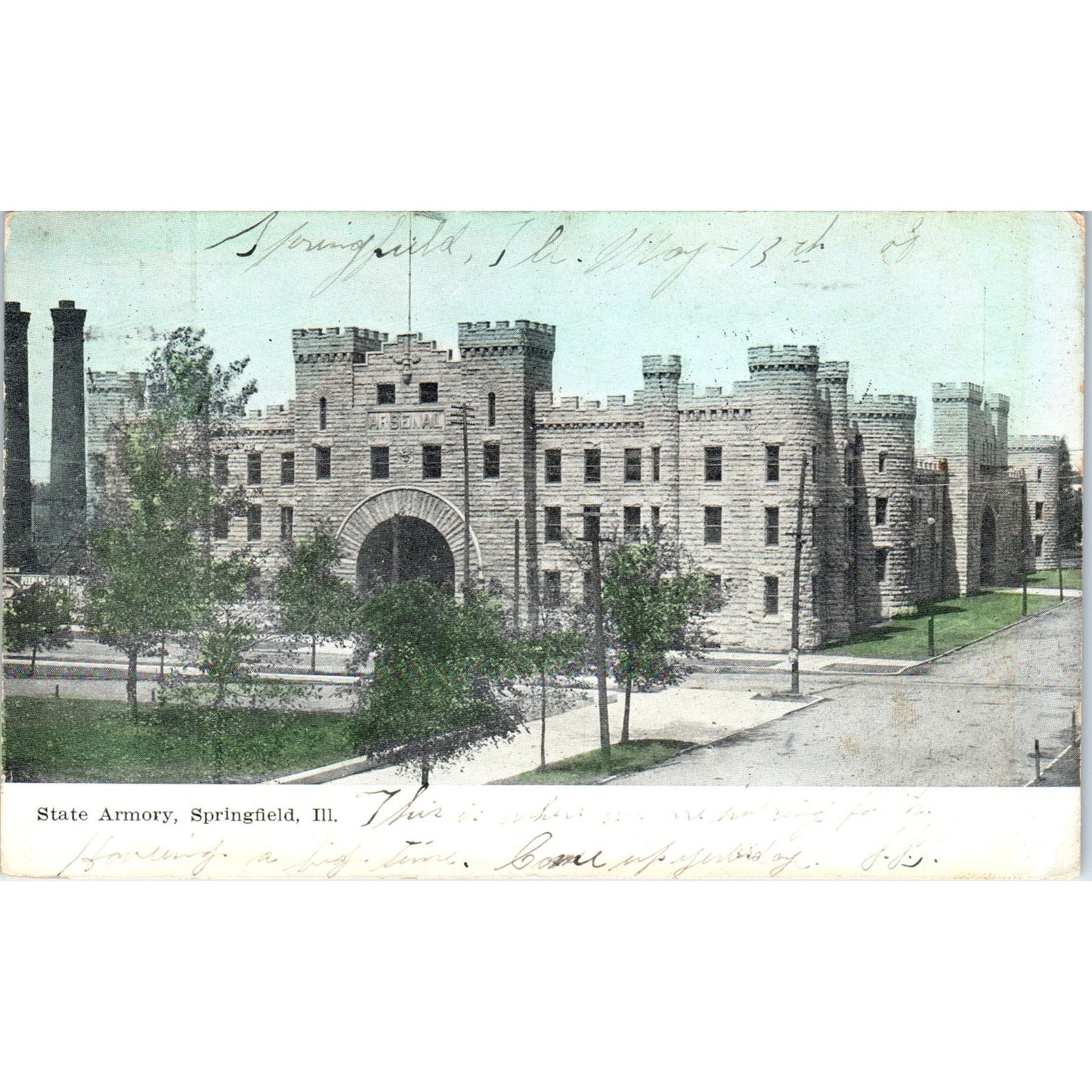 1908 State Armory Building Springfield IL Original Postcard PD2
