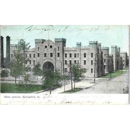 1908 State Armory Building Springfield IL Original Postcard PD2
