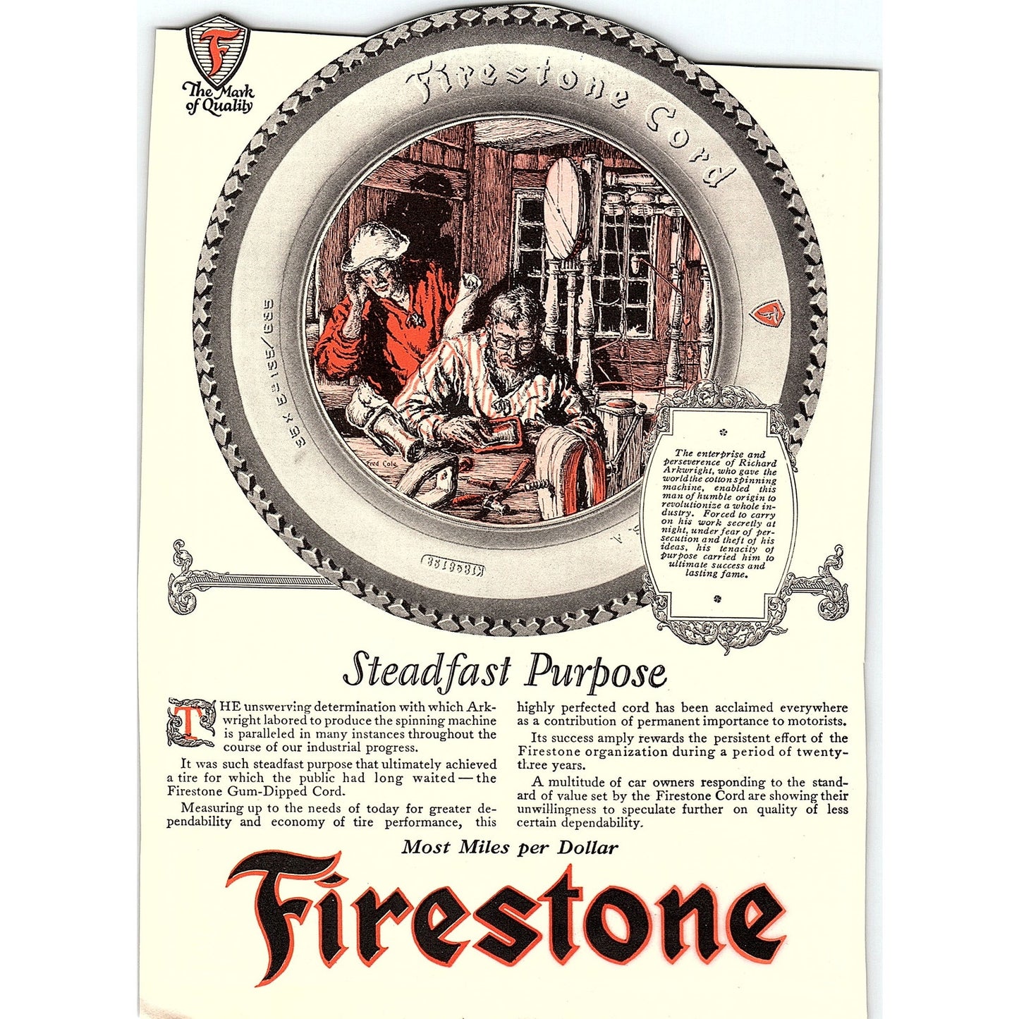 Firestone Cord Tires Richard Arkwright Illustration Fred Cole c1920 Ad AF8-7