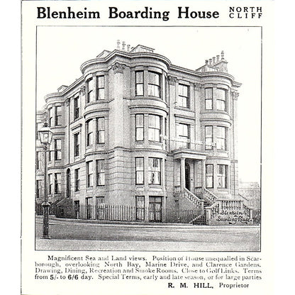 Blenheim Boarding House R.M. Hill Scarborough c1910 Ad AF3-Q3