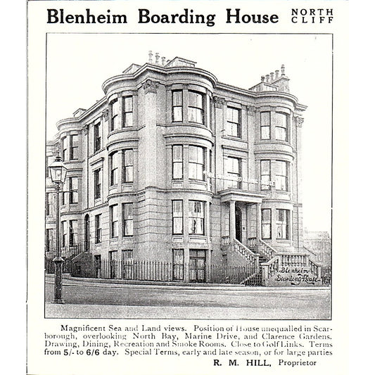 Blenheim Boarding House R.M. Hill Scarborough c1910 Ad AF3-Q3