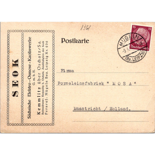 SEOK Sächsische Elektro-Osmose-Kaolinwerke Leipzig 1940 German Postcard TE2-GRP