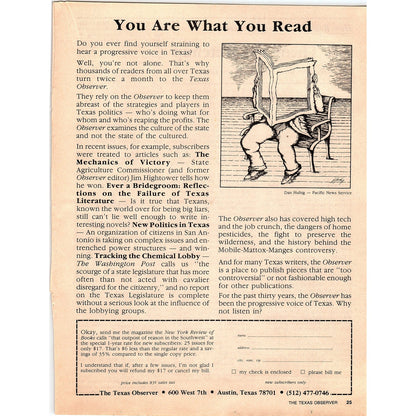 The Texas Observer Dan Hubig Art Austin Texas 1984 Ad AF6-9