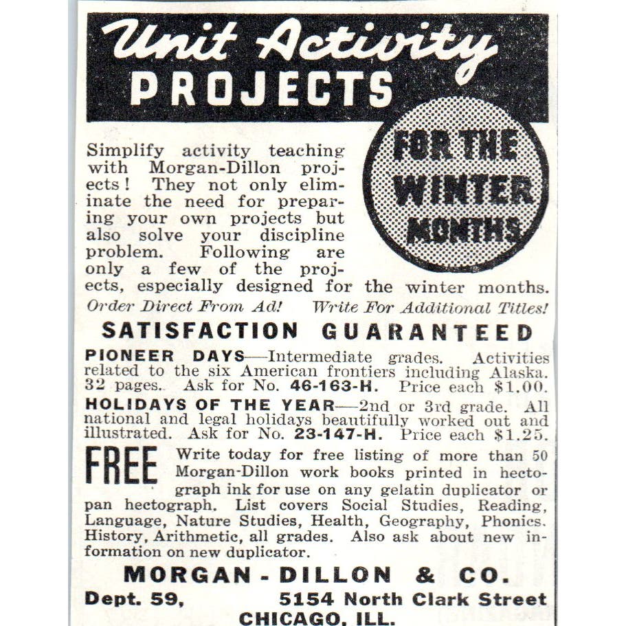 Morgan-Dillon & Co Chicago Unit Activity Projects 1930s Advertisement AE4-I1