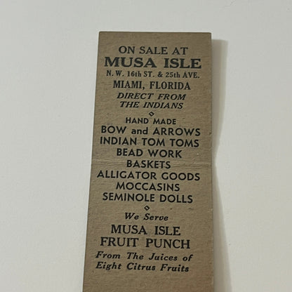 Musa Isle Indian Village Miami Florida Vintage Matchbook Cover TB6-MB2-5
