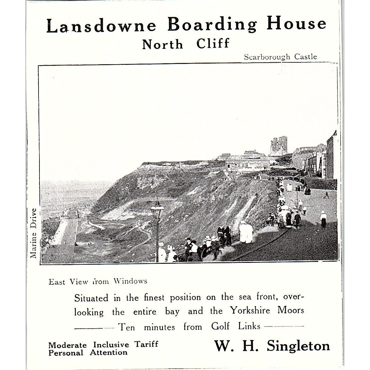 Lansdowne Boarding House North Cliff W.H. Singleton Scarborough c1910 Ad AF3-Q3