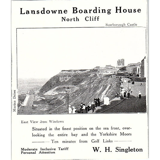Lansdowne Boarding House North Cliff W.H. Singleton Scarborough c1910 Ad AF3-Q3