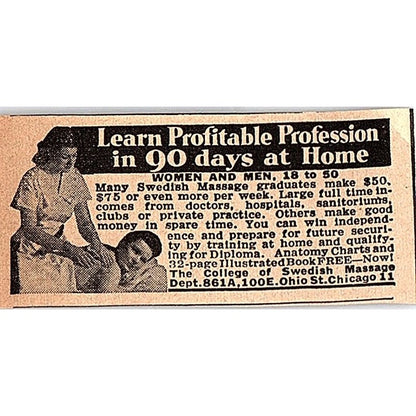Learn Massage at Home - College of Swedish Massage Chicago 1948 Ad AF8-S1