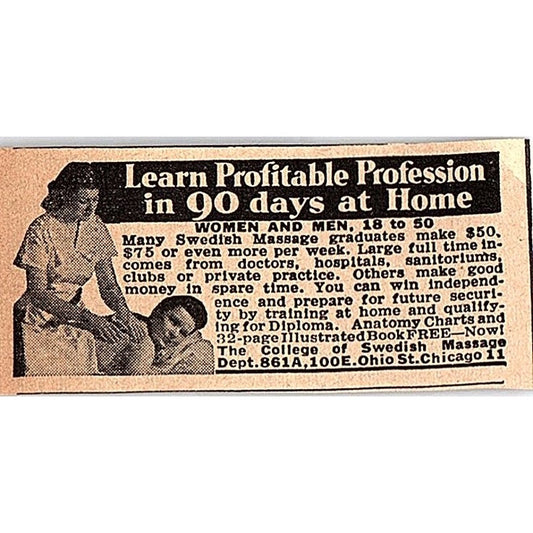 Learn Massage at Home - College of Swedish Massage Chicago 1948 Ad AF8-S1