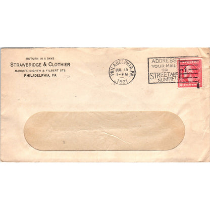 1921 Strawbridge & Clothier Philadelphia PA Postal Cover Envelope TG7-PC3