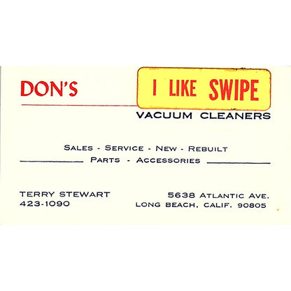 Dons I like Swipe Vacuum Cleaner Terry Stewart LongBeach CA Business Card SF3-B6