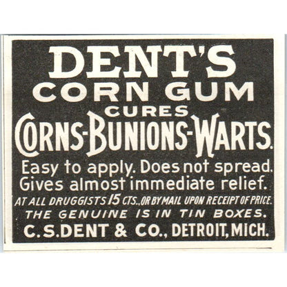 C.S. Dent's Corn Gum Detroit MI c1905 Original Magazine Advertisement AE7-A3