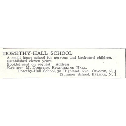 Dorethy-Hall School Kathryn Dorethy Evangeline Hall Orange NJ c1918 Ad AE5-SV2