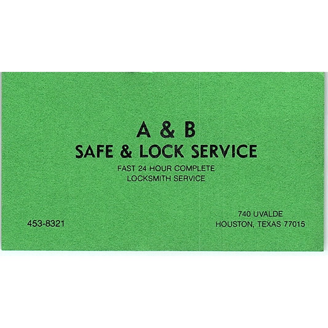 A & B Safe & Lock Service, Fast 24 Hour, Houston TX Vintage Business Card SB4-B3