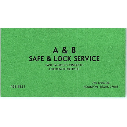 A & B Safe & Lock Service, Fast 24 Hour, Houston TX Vintage Business Card SB4-B3