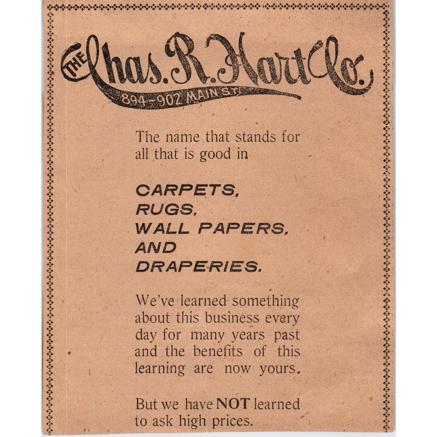 The Chas. R. Hart Co Rugs Draperies Main St Hartford 1901 Newspaper Ad AD8-H1