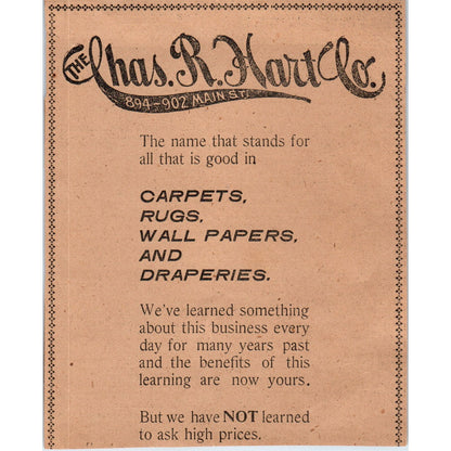 The Chas. R. Hart Co Rugs Draperies Main St Hartford 1901 Newspaper Ad AD8-H1