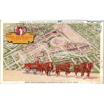 1936 Texas Centennial Exposition Wilson &Co Meat Packers Horse Team Postcard PC8